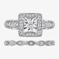 Womens 1/5 CT. Natural White Diamond Sterling Silver Bridal Set