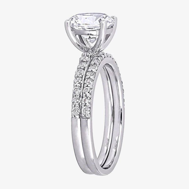 Womens Lab Created White Sapphire 10K Gold Round Side Stone Bridal Set