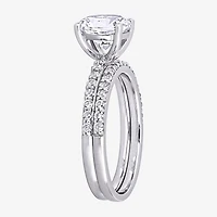Womens Lab Created White Sapphire 10K Gold Round Side Stone Bridal Set