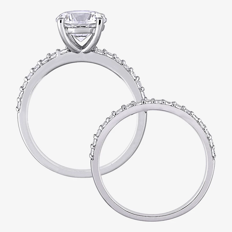 Womens Lab Created White Sapphire 10K Gold Round Side Stone Bridal Set
