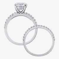 Womens Lab Created White Sapphire 10K Gold Round Side Stone Bridal Set