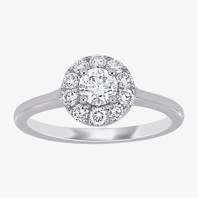 (D-E / Vs1) Womens 3/4 CT. T.W. Lab Grown White Diamond 14K Gold Round Halo Engagement Ring