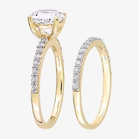 Womens Lab Created White Sapphire 10K Gold Round Side Stone Bridal Set