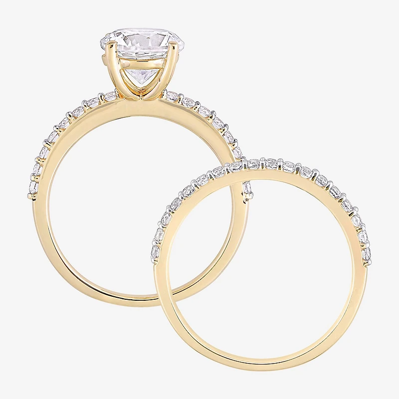 Womens Lab Created White Sapphire 10K Gold Round Side Stone Bridal Set