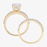 Womens Lab Created White Sapphire 10K Gold Round Side Stone Bridal Set