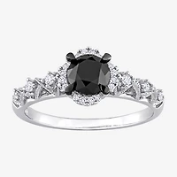 Womens 3/4 CT. T.W. Natural Black Diamond 14K Gold Round Side Stone Halo Engagement Ring