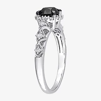 Womens 3/4 CT. T.W. Natural Black Diamond 14K Gold Round Side Stone Halo Engagement Ring