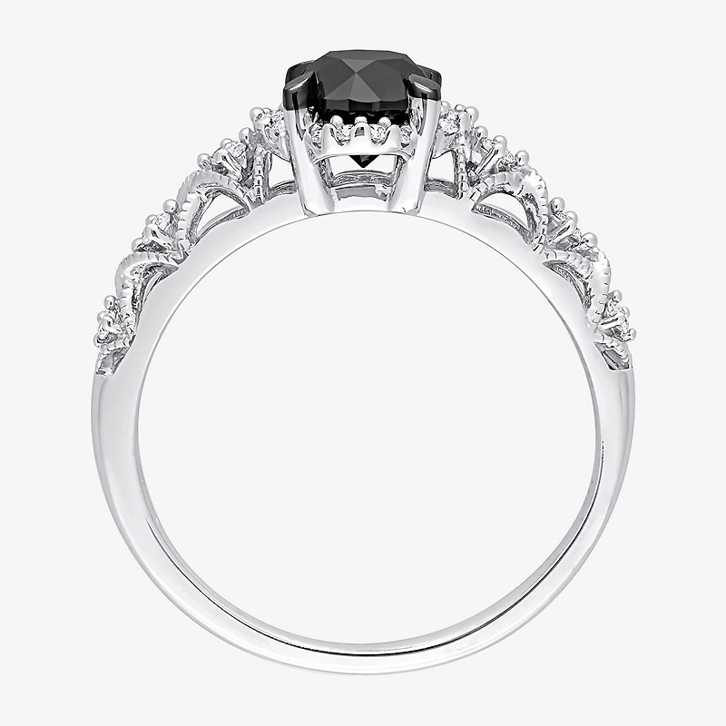 Womens 3/4 CT. T.W. Natural Black Diamond 14K Gold Round Side Stone Halo Engagement Ring