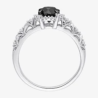 Womens 3/4 CT. T.W. Natural Black Diamond 14K Gold Round Side Stone Halo Engagement Ring