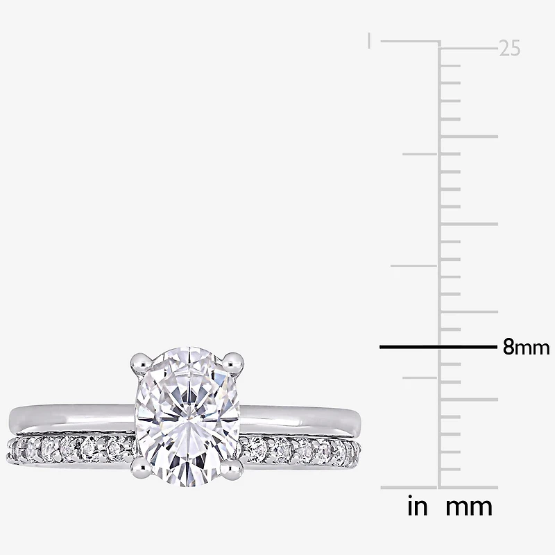 Womens Lab Created White Sapphire 10K Gold Oval Solitaire Bridal Set