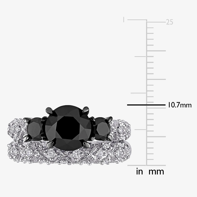 Midnight Black Womens 3 CT. T.W. Natural Diamond 10K Gold Round Side Stone 3-Stone Bridal Set