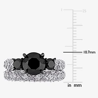 Midnight Black Womens 3 CT. T.W. Natural Diamond 10K Gold Round Side Stone 3-Stone Bridal Set