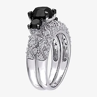 Midnight Black Womens 3 CT. T.W. Natural Diamond 10K Gold Round Side Stone 3-Stone Bridal Set