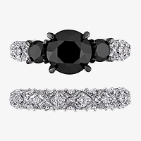 Midnight Black Womens 3 CT. T.W. Natural Diamond 10K Gold Round Side Stone 3-Stone Bridal Set