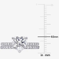 Womens Lab Created White Sapphire 10K Gold Heart Side Stone Bridal Set