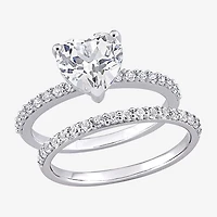 Womens Lab Created White Sapphire 10K Gold Heart Side Stone Bridal Set