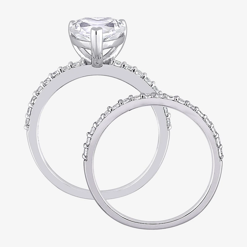 Womens Lab Created White Sapphire 10K Gold Heart Side Stone Bridal Set