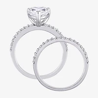 Womens Lab Created White Sapphire 10K Gold Heart Side Stone Bridal Set