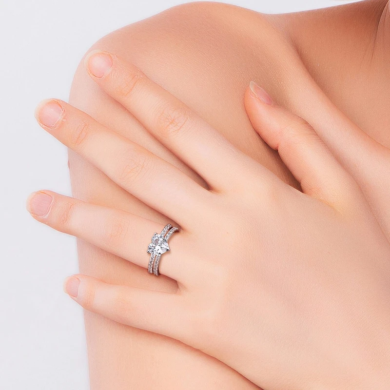 Womens Lab Created White Sapphire 10K Gold Heart Side Stone Bridal Set