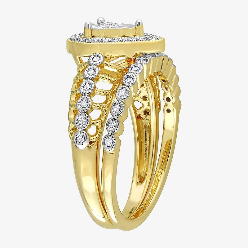 Womens 1/3 CT. T.W. Natural White Diamond 18K Gold Over Silver Pear Side Stone Halo Bridal Set