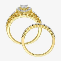 Womens 1/3 CT. T.W. Natural White Diamond 18K Gold Over Silver Pear Side Stone Halo Bridal Set