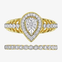 Womens 1/3 CT. T.W. Natural White Diamond 18K Gold Over Silver Pear Side Stone Halo Bridal Set
