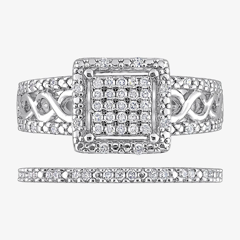 Womens 1/3 CT. T.W. Natural White Diamond Sterling Silver Halo Bridal Set
