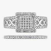 Womens 1/3 CT. T.W. Natural White Diamond Sterling Silver Halo Bridal Set