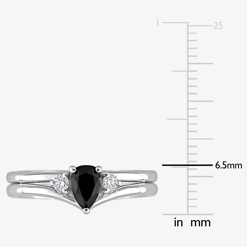 Midnight Black Womens 5/8 CT. T.W. Natural Diamond 10K Gold Pear 3-Stone Bridal Set