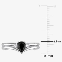 Midnight Black Womens 5/8 CT. T.W. Natural Diamond 10K Gold Pear 3-Stone Bridal Set