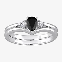 Midnight Black Womens 5/8 CT. T.W. Natural Diamond 10K Gold Pear 3-Stone Bridal Set