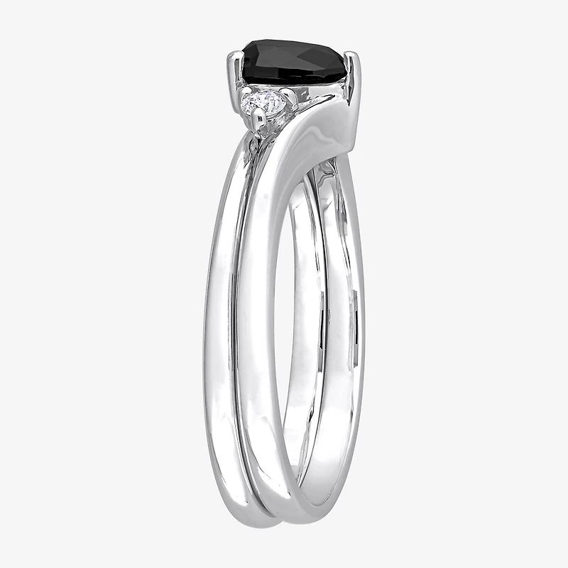Midnight Black Womens 5/8 CT. T.W. Natural Diamond 10K Gold Pear 3-Stone Bridal Set