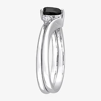 Midnight Black Womens 5/8 CT. T.W. Natural Diamond 10K Gold Pear 3-Stone Bridal Set