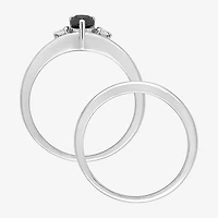 Midnight Black Womens 5/8 CT. T.W. Natural Diamond 10K Gold Pear 3-Stone Bridal Set