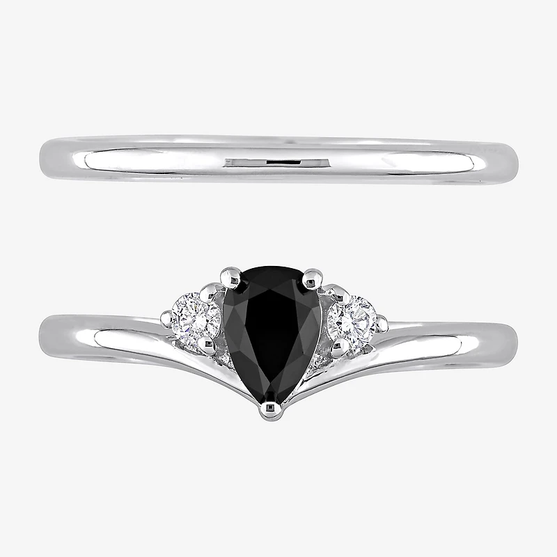 Midnight Black Womens 5/8 CT. T.W. Natural Diamond 10K Gold Pear 3-Stone Bridal Set