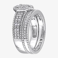 Womens 1/3 CT. T.W. Natural White Diamond Sterling Silver Pear Side Stone Halo Bridal Set