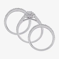 Womens 1/2 CT. T.W. Natural White Diamond Sterling Silver Cushion Side Stone Halo Bridal Set