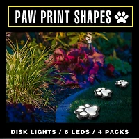 Bell + Howell Solar Powered Paw Print Disk Lights - 4 Pack