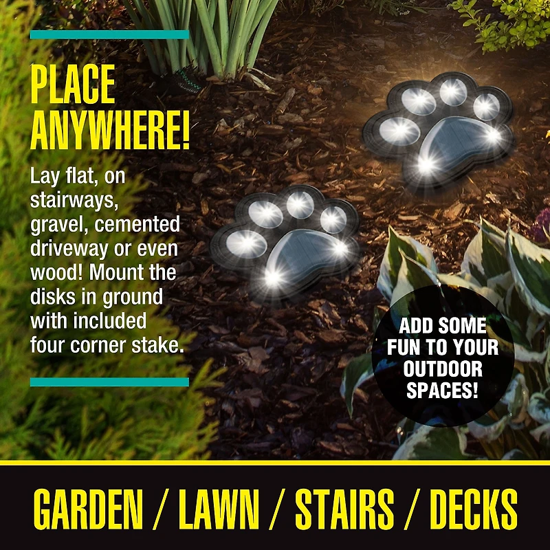 Bell + Howell Solar Powered Paw Print Disk Lights - 4 Pack