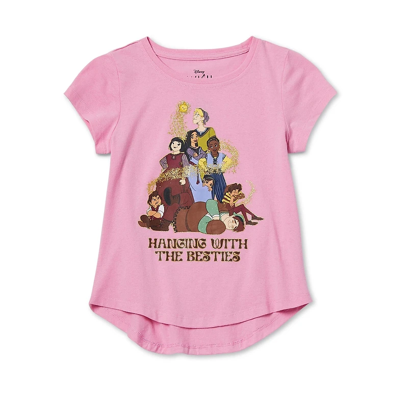 Disney Collection Little & Big Kid Girls Crew Neck Short Sleeve Regular Fit Wish Graphic T-Shirt