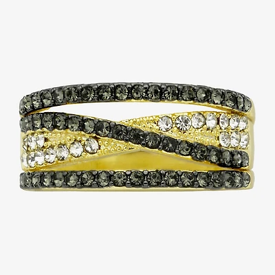 Sparkle Allure Womens 4MM Black Crystal 14K Gold Over Brass Crossover Band