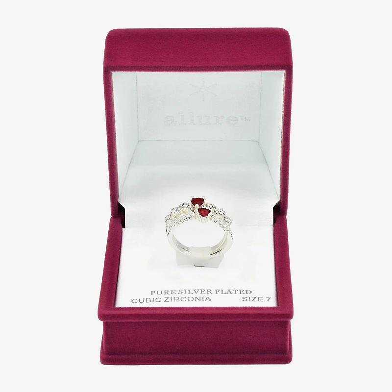 Sparkle Allure Womens Red Crystal Pure Silver Over Brass Heart Ring Set