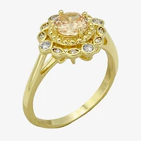 Sparkle Allure Double Halo Womens Champagne Cubic Zirconia 14K Gold Over Brass Round Cocktail Ring