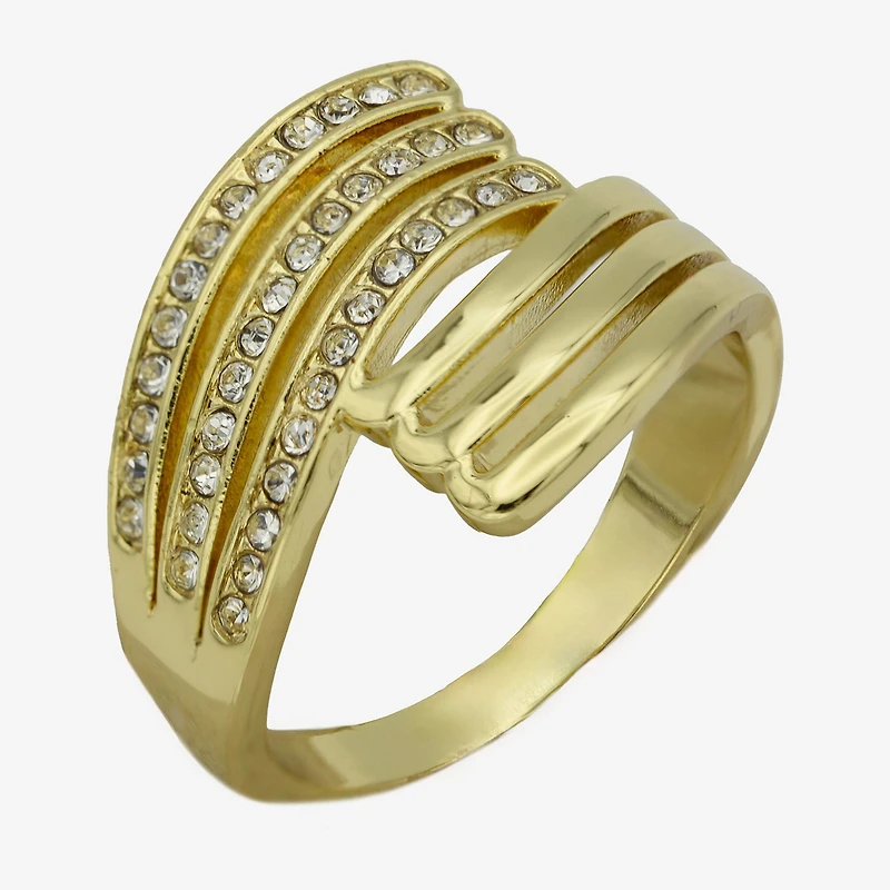 Sparkle Allure Wavy Wrap Womens 3MM Crystal 14K Gold Over Brass Bypass Band