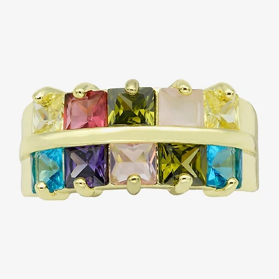 Sparkle Allure Faux Stacked Womens 3MM Multi Color Crystal 14K Gold Over Brass Band