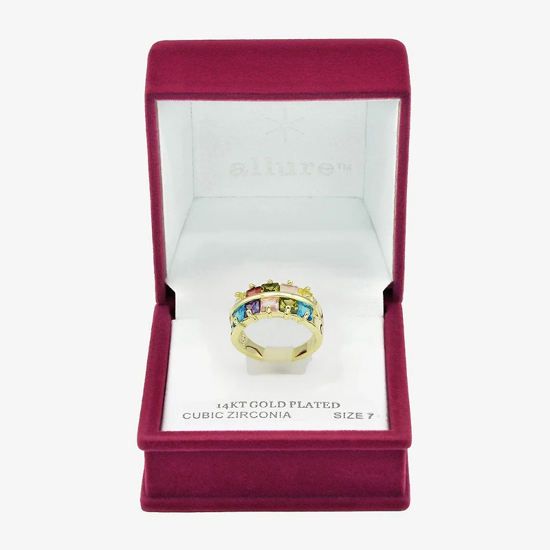 Sparkle Allure Faux Stacked Womens 3MM Multi Color Crystal 14K Gold Over Brass Band