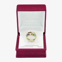 Sparkle Allure Faux Stacked Womens 3MM Multi Color Crystal 14K Gold Over Brass Band
