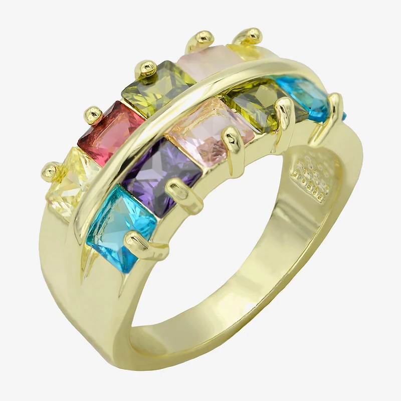Sparkle Allure Faux Stacked Womens 3MM Multi Color Crystal 14K Gold Over Brass Band