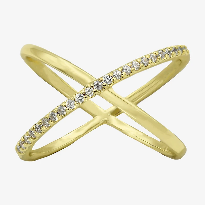 Sparkle Allure Open X Womens 3MM Cubic Zirconia 14K Gold Over Brass Crossover Band