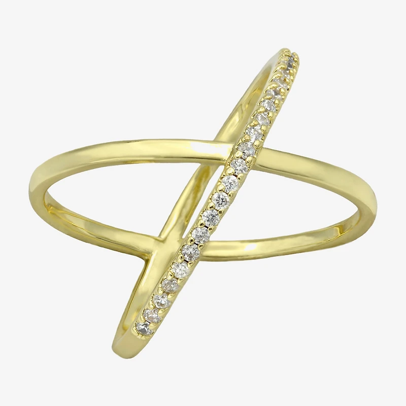 Sparkle Allure Open X Womens 3MM Cubic Zirconia 14K Gold Over Brass Crossover Band